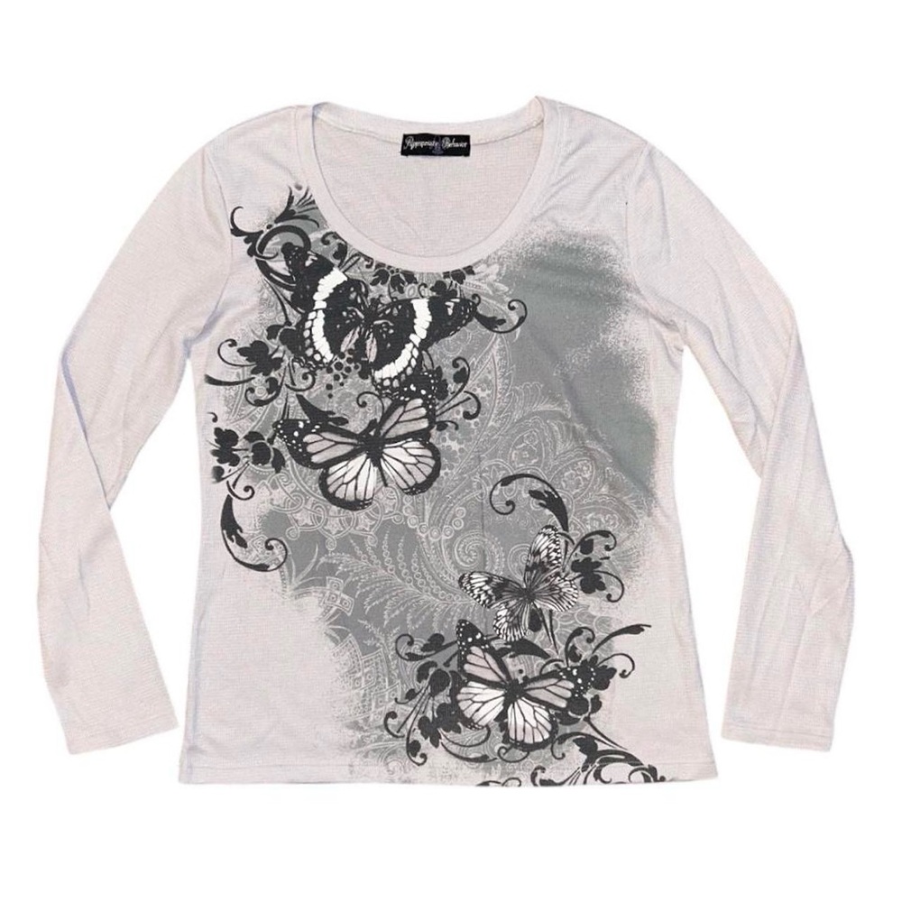 Gray Butterfly Print Long Sleeve Top